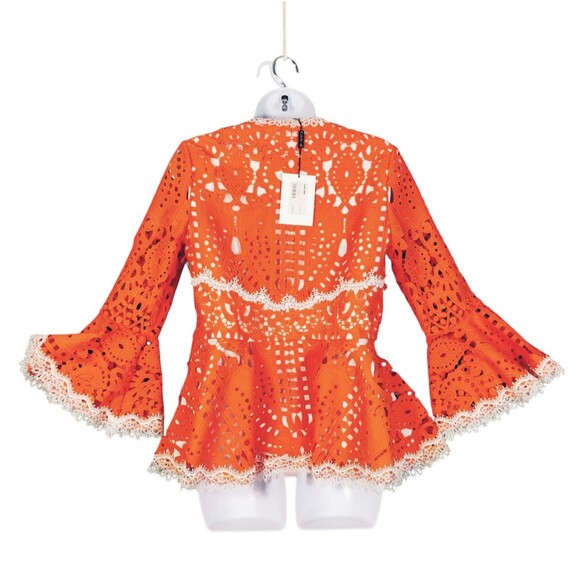 Dramatic Peplum Regency Style Size M Tangerine Embroidery Castle Milkmaid Eyelet - Picture 5 of 12